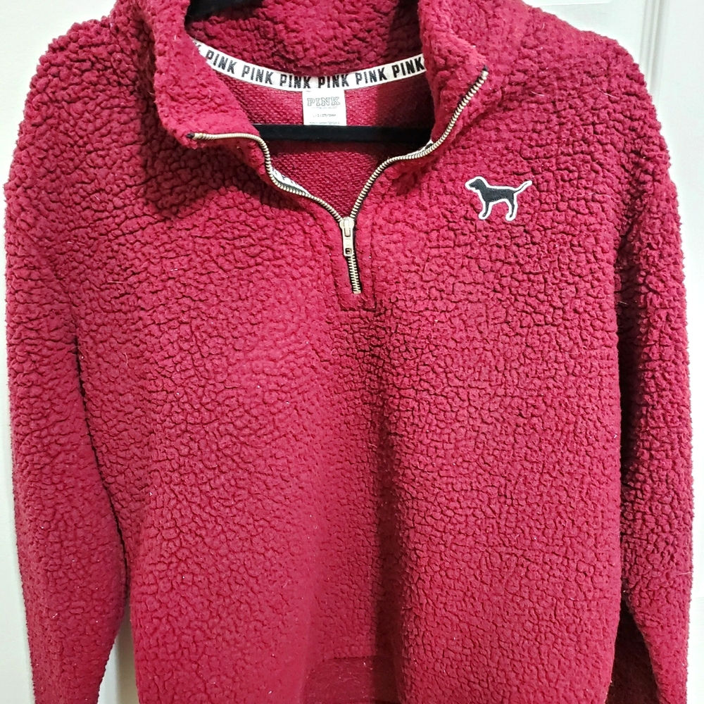 PINK Burgundy 3/4 zip Sherpa Pullover